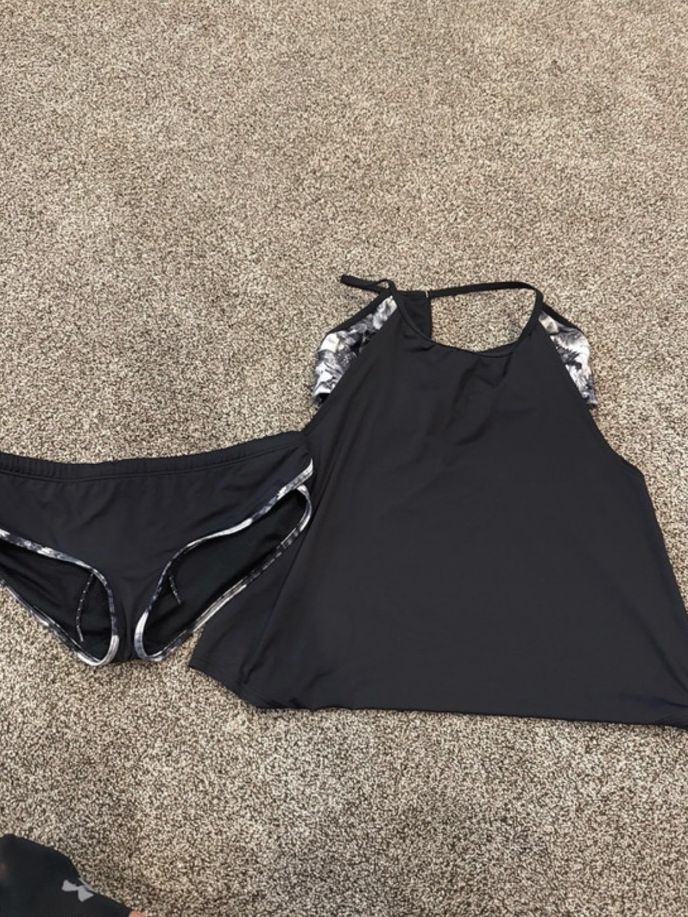 TYR Black Two-Piece Swim Tankini Set with Mono-Print Trim